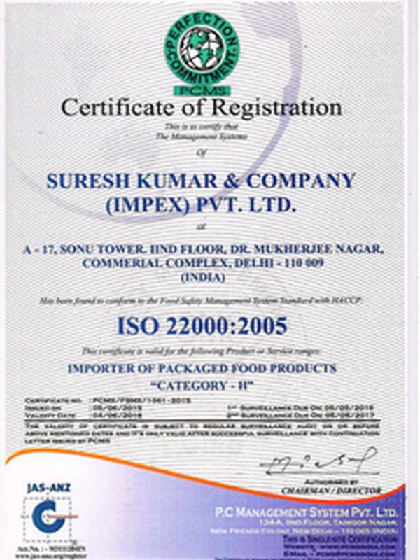 ISO 22000:2005 Certificate